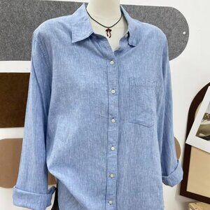 Light Blue Linen Blend Oversized Shirt